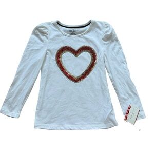 NWT! Max Studio Kids Girls' Long-Sleeve Sequin Heart Graphic Tee White M Casual